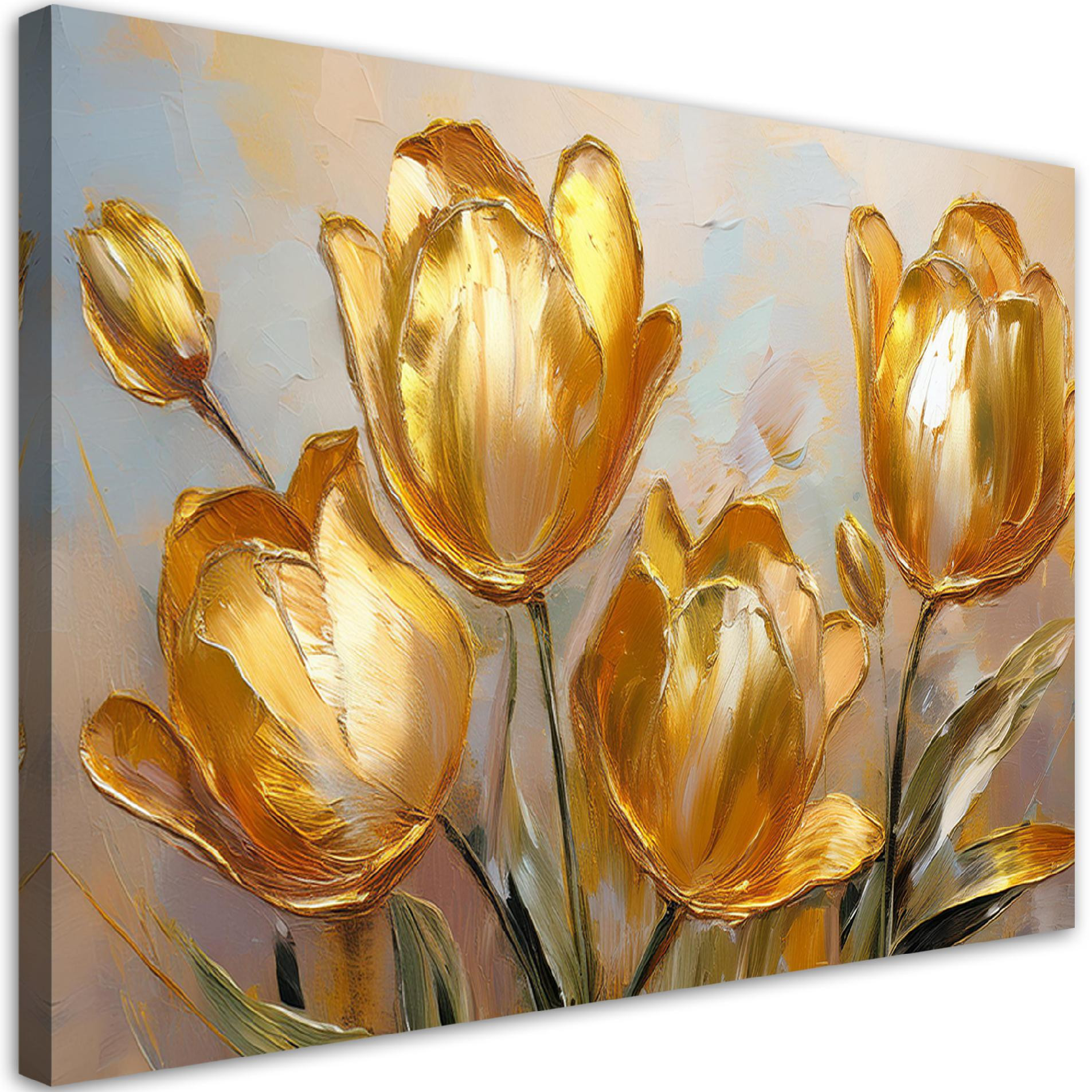 Feeby Obraz na płótnie, Złote Tulipany Kwiaty Malowane 60x40