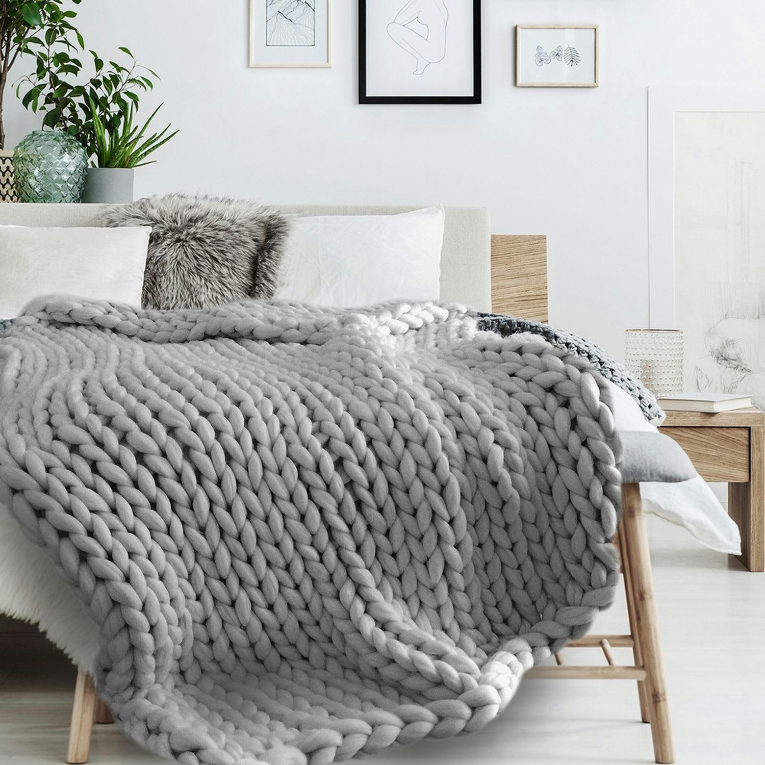 CHUNKY - Plaid grosse maille en acrylique150x120 cm gris