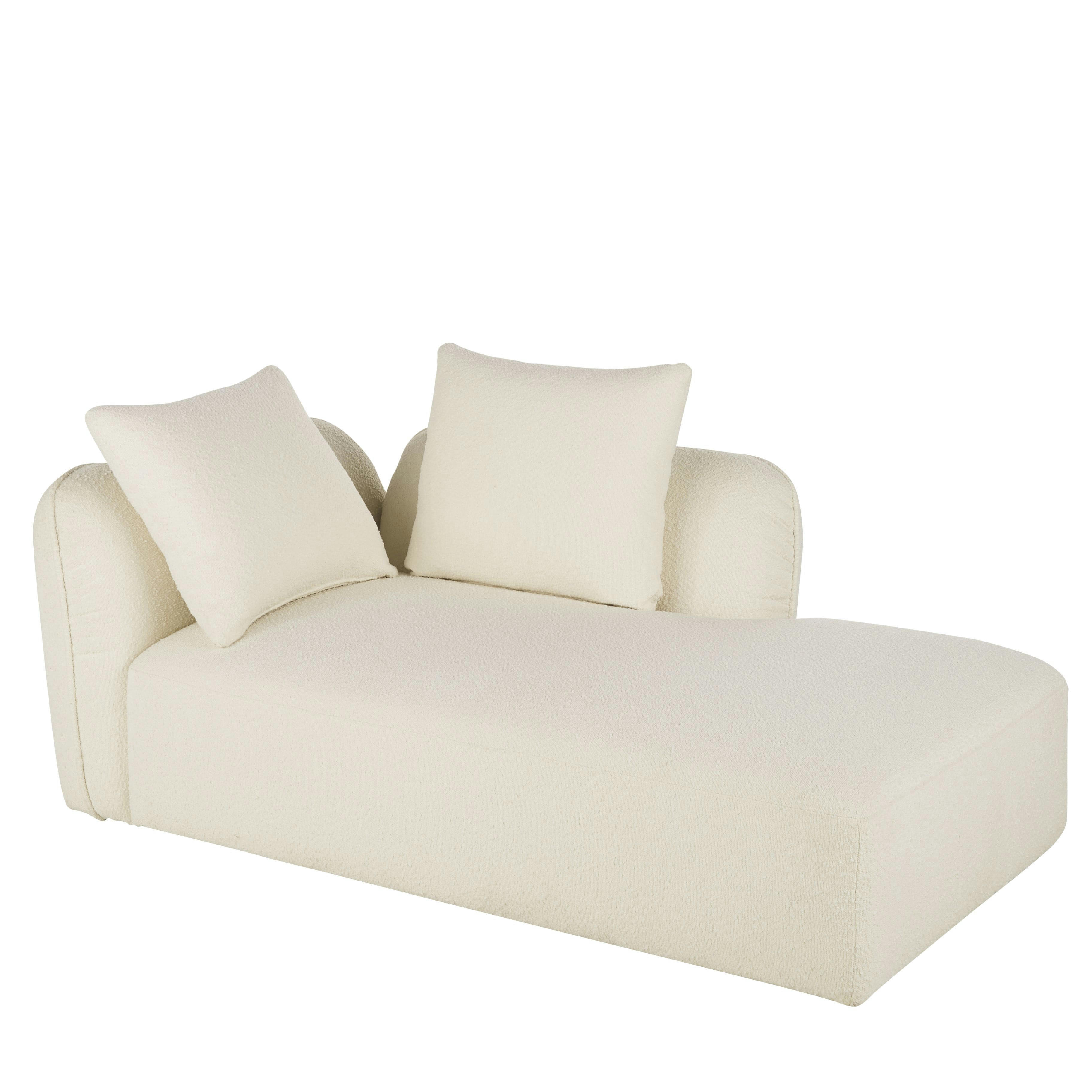 Flake - Méridienne droite pour canapé modulable tissu écru effet laine bouclée