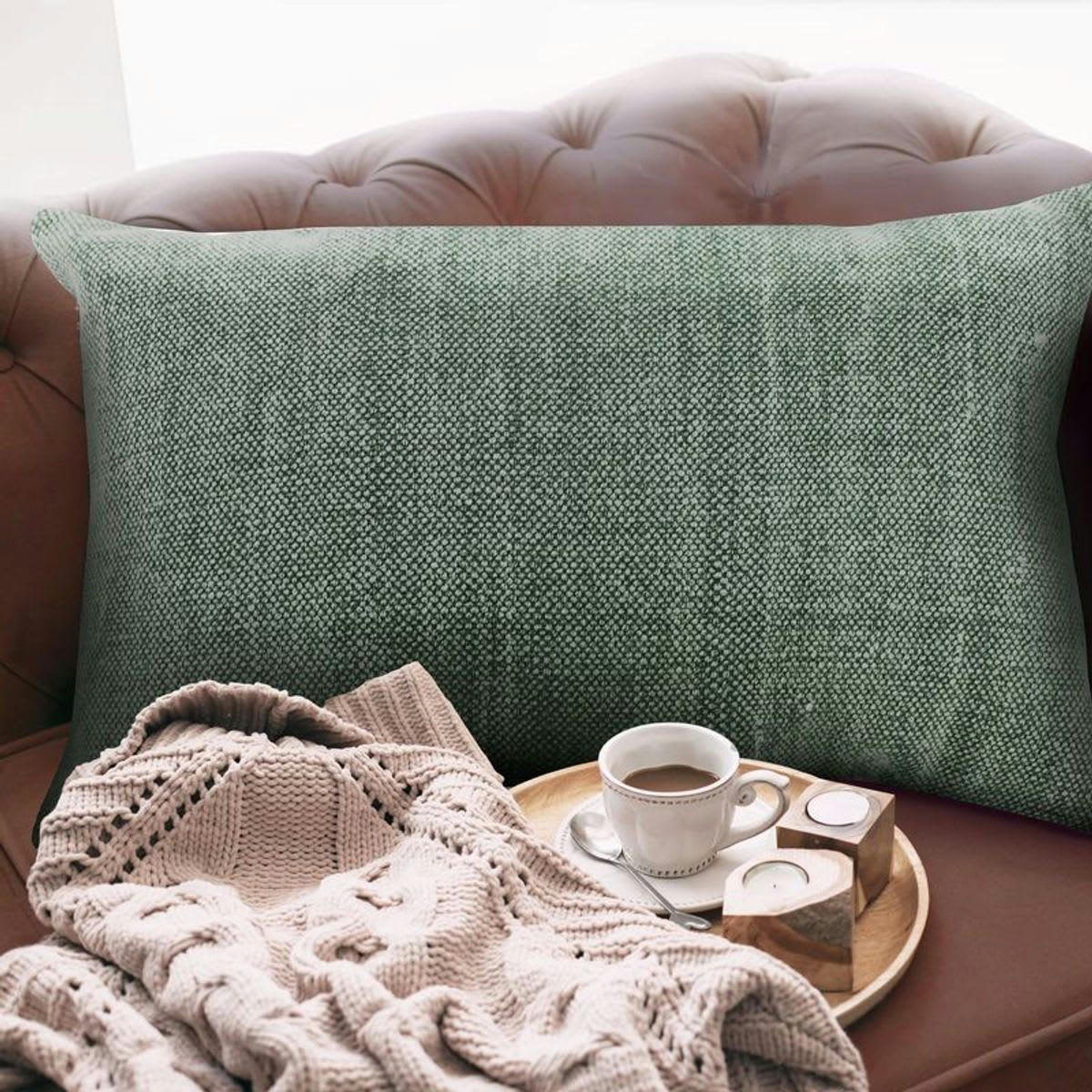 VINTAGE - Coussin effet délavé vert foncé 60x40