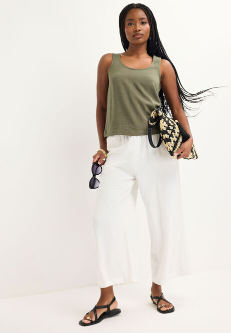 Womens Khaki Linen Blend Shell Top