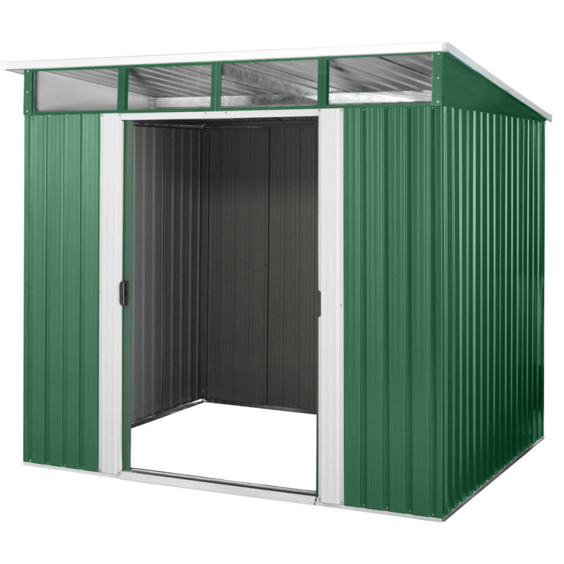 Abri de jardin en métal Lübeck double porte blanc et vert sapin 2,38 x 2,78 x 2,03 m PERGART