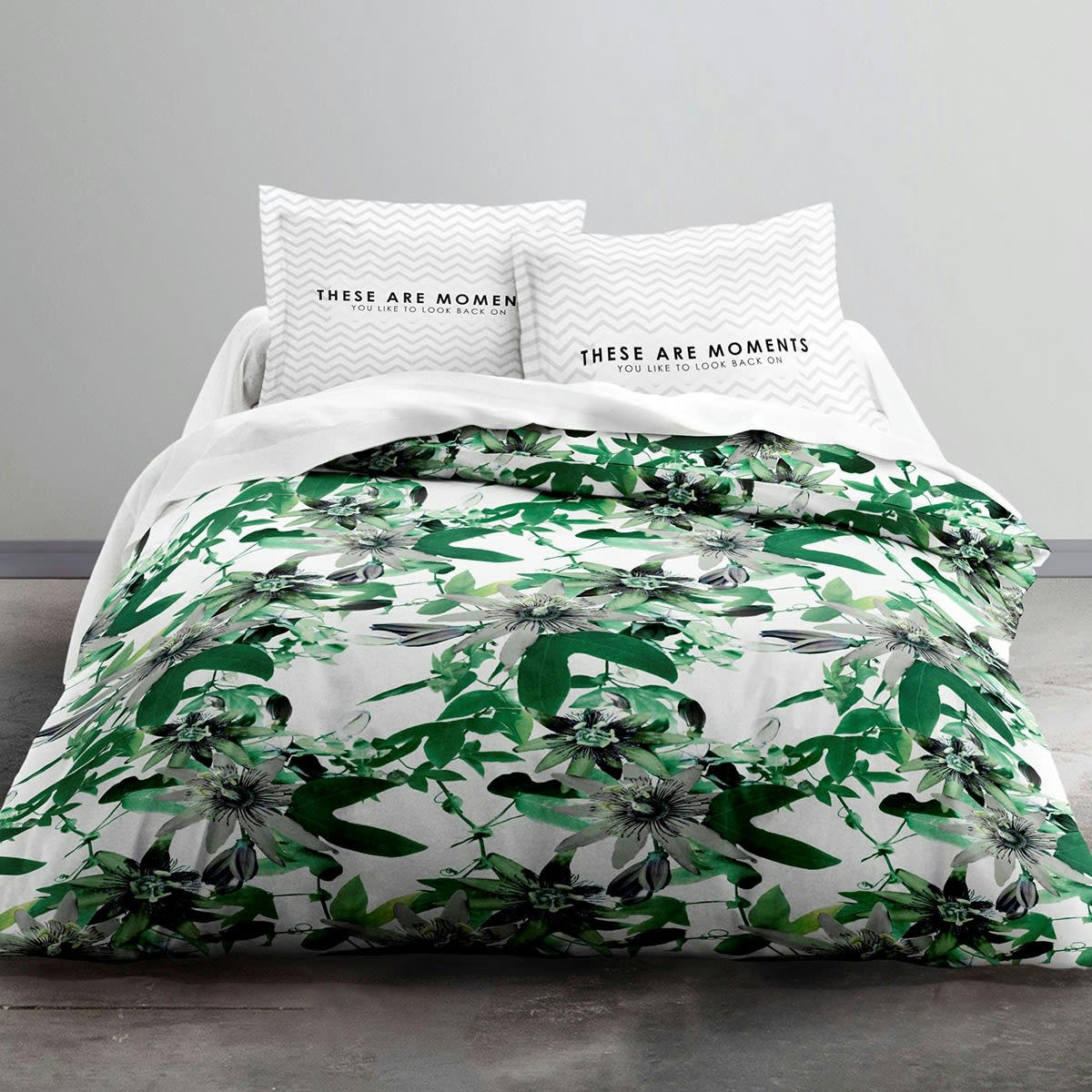 PASSIFLORE - Parure housse de couette coton vert 240x260 cm