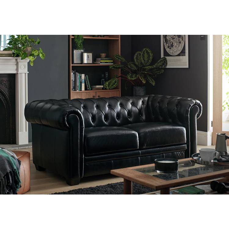 Habitat Chesterfield Leather 2 Seater Sofa - Black
