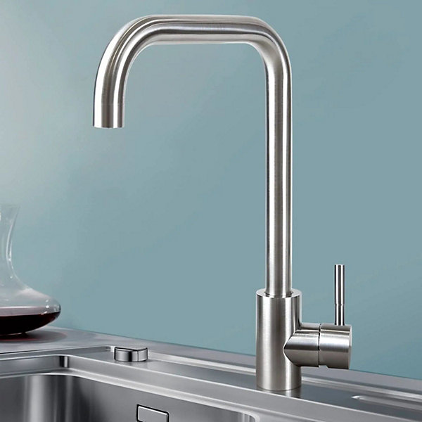 NETTLIFE Robinet de Cuisine mitigeur en Acier Inoxydable avec Poignée Unique, à Haute Pression, Robinet de Cuisine , Nickel