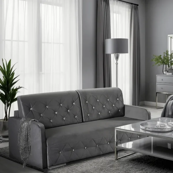 Sofa Rozkładana Kanapa Z Funkcją Spania Wersalka Glamour Szara VIVO