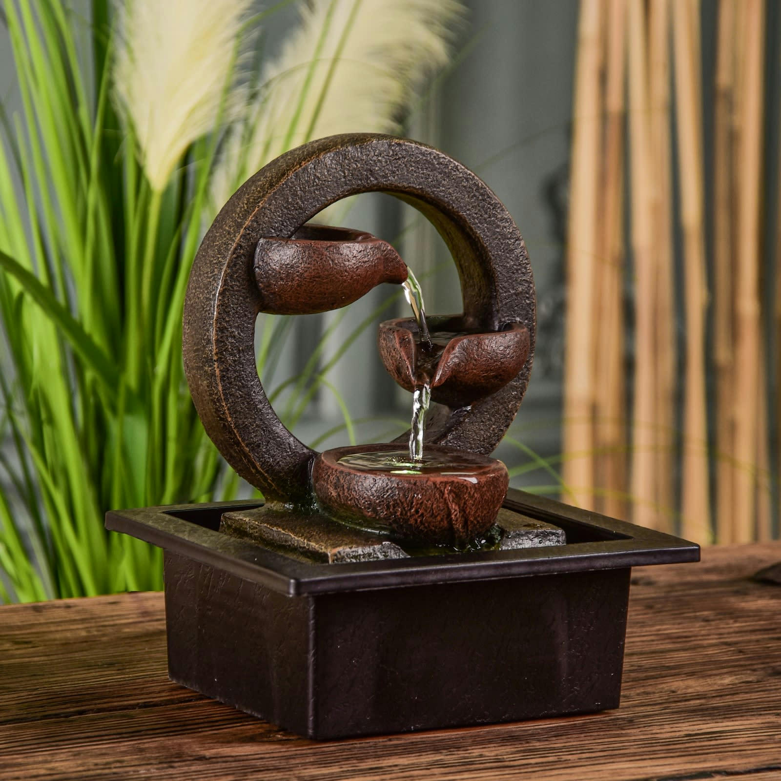 TERAI - Fontaine d'intérieur style épuré minimaliste résine marron - H25