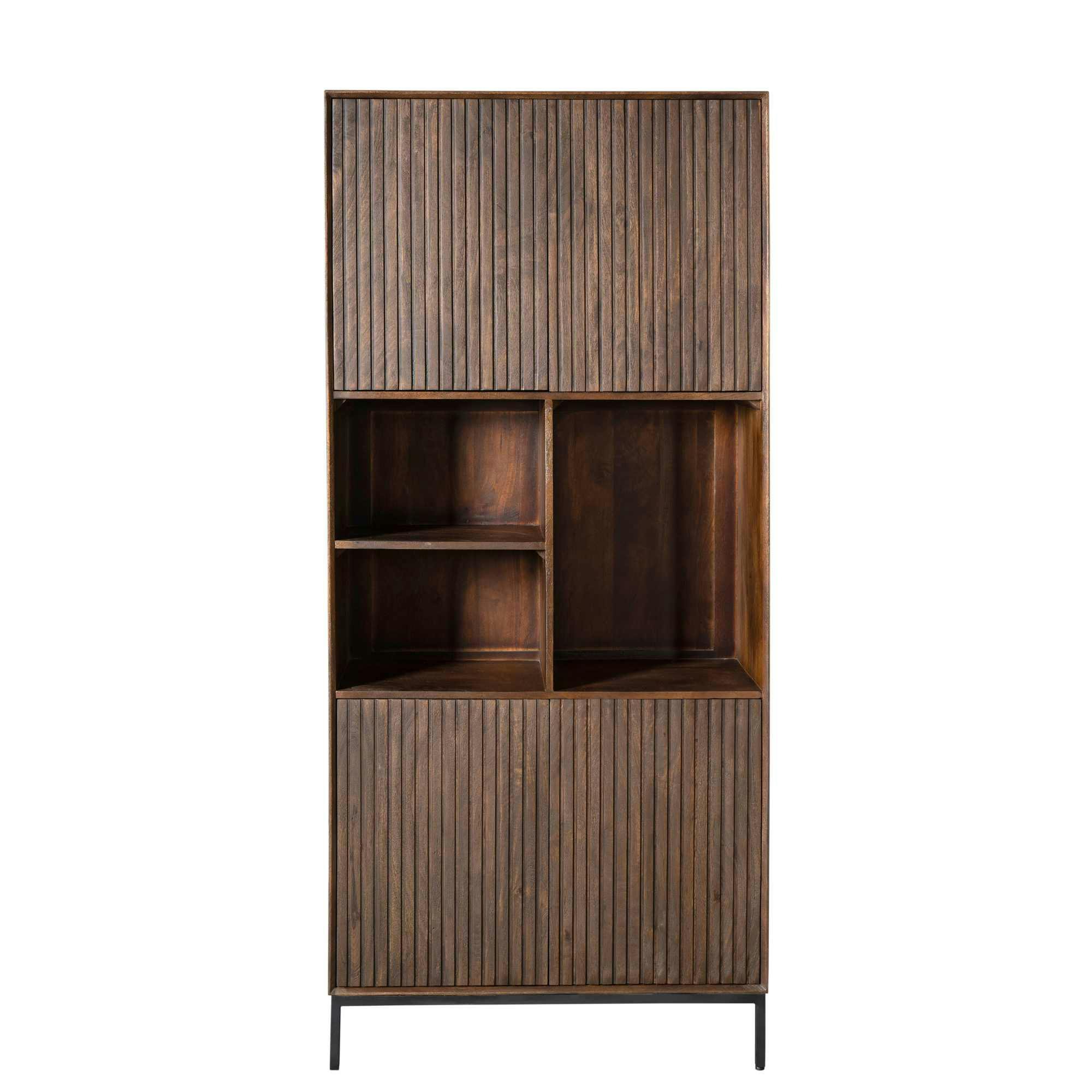Bibliothèque étagère vintage 4 portes rainurées CORTINA