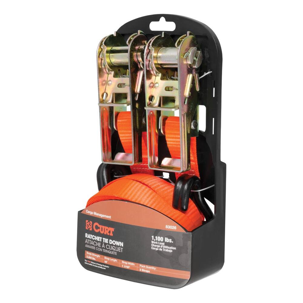 CURT 16-ft Orange Cargo Straps with J-Hooks (1,100-lb, 2-pk)