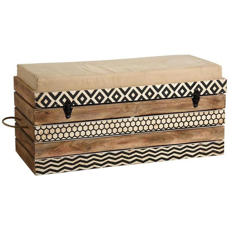 - Coffre banc zigzag en manguier et coton