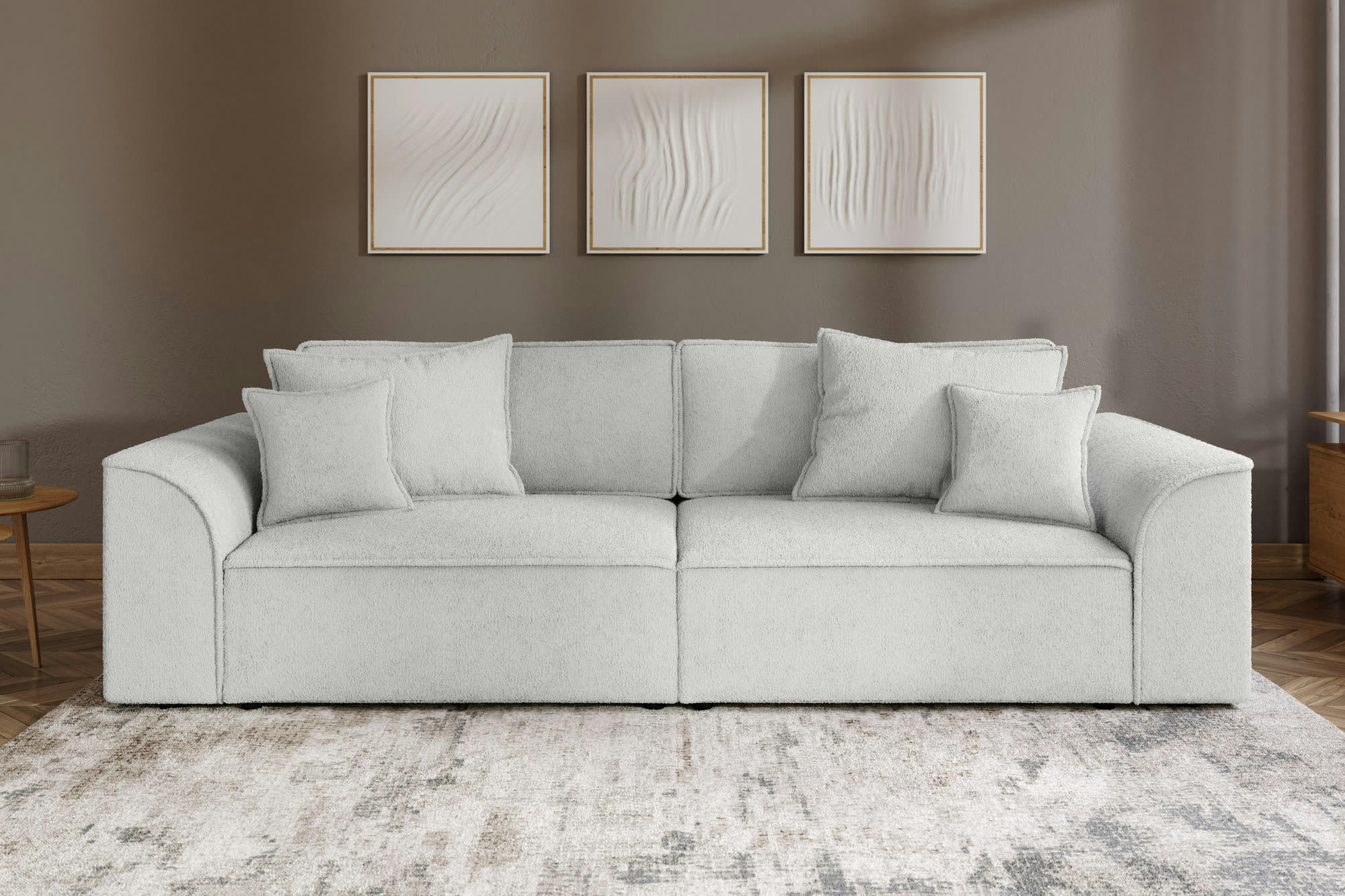 MARTY - Canapé droit en tissu 4 places gris clair