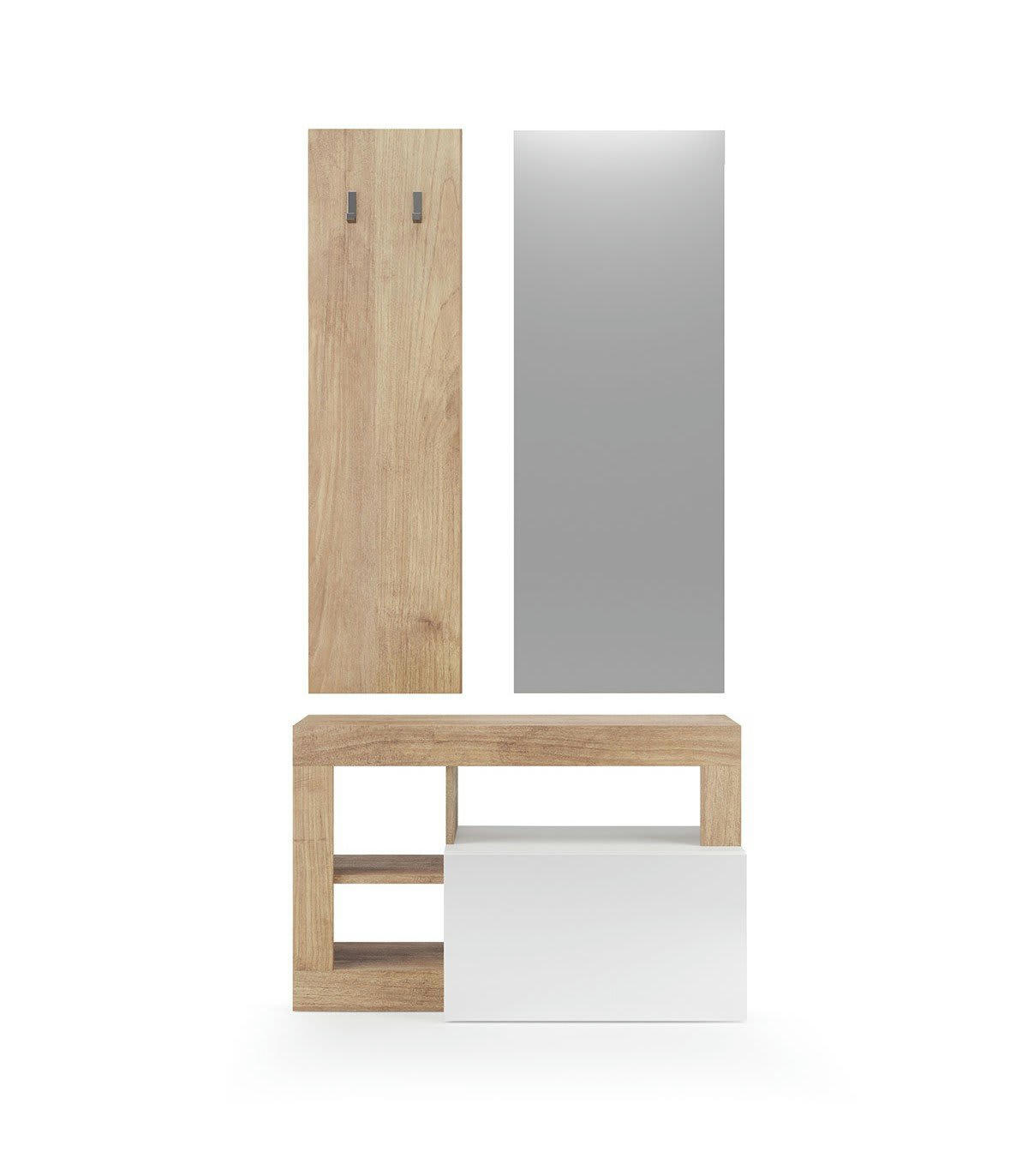 HAMBURG - Set 3 pièces - Meuble, porte manteau mural et miroir - H165 cm