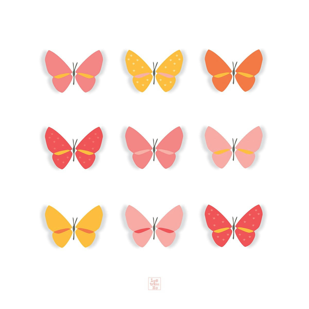 HELLO SPRING - Affiche papillons en Papier Rose