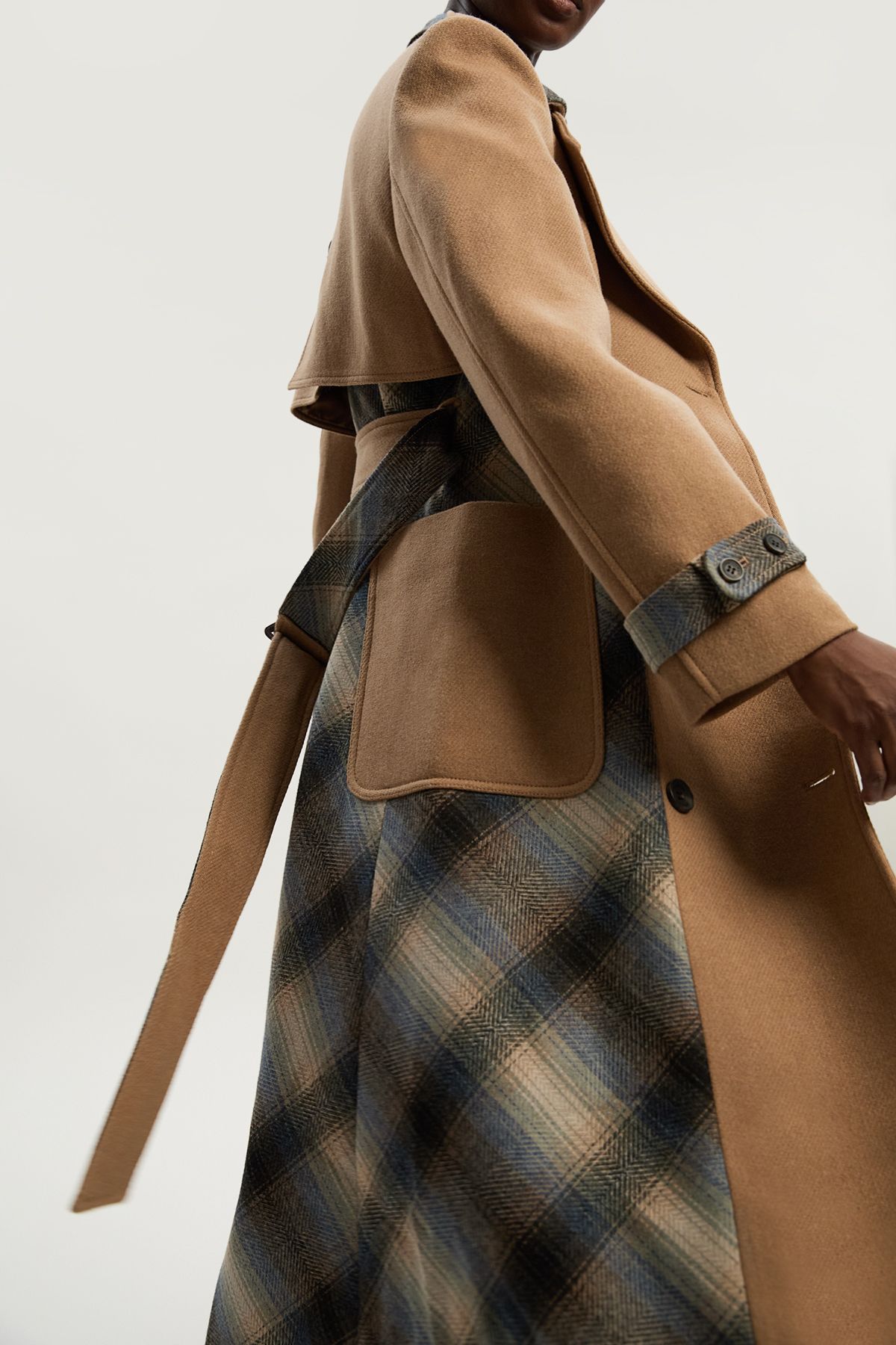 KarenMillen Wool Check Tailored Belted Trench Midi Coat