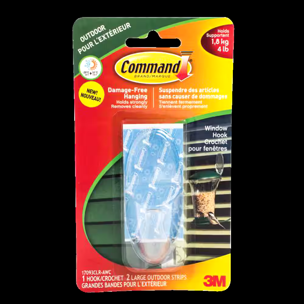 Command Clear Large Hook, Decorative, For All Weather Foam Strips