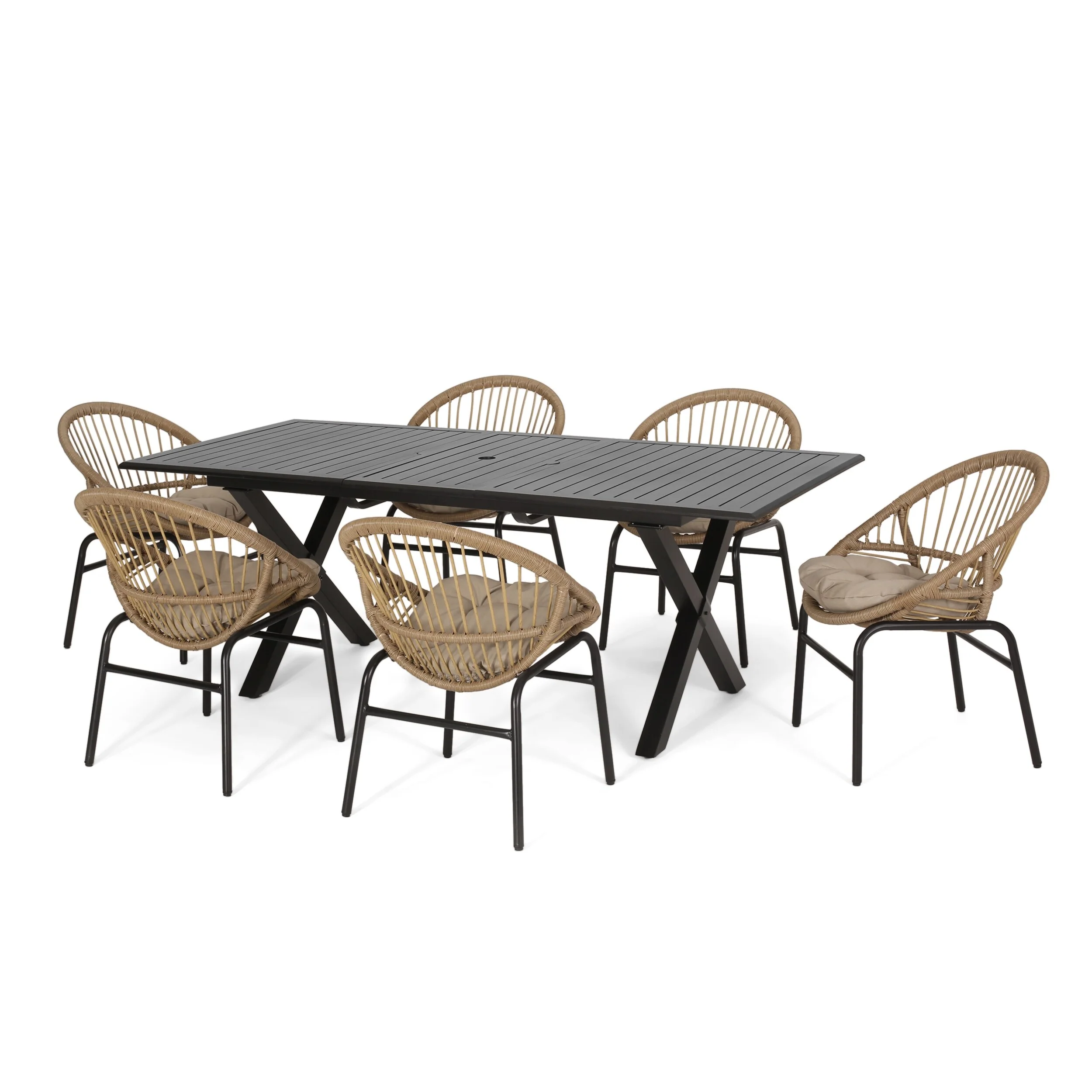 Coniston Outdoor Outdoor Wicker and Aluminum 7 Piece Dining Set with Cushion by Christopher Knight Home