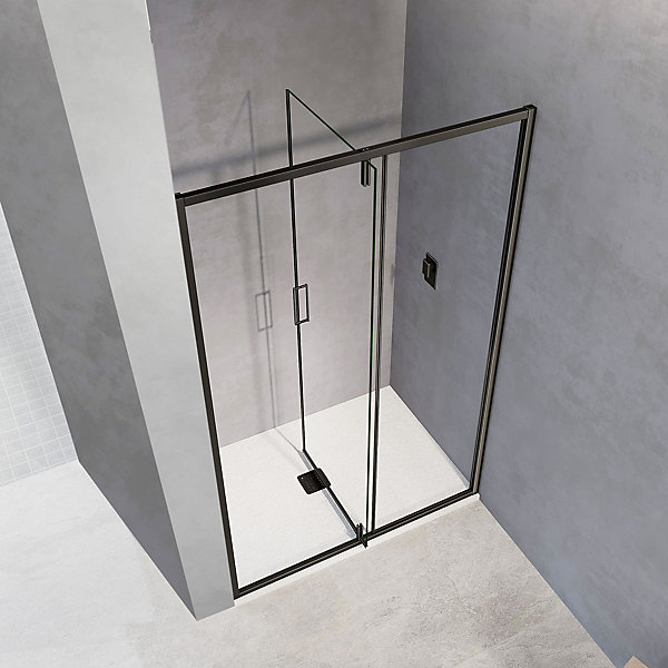 GRAND VERRE Porte de douche pivotante 120x195 avec élément fixe et cadre en aluminium noir mat