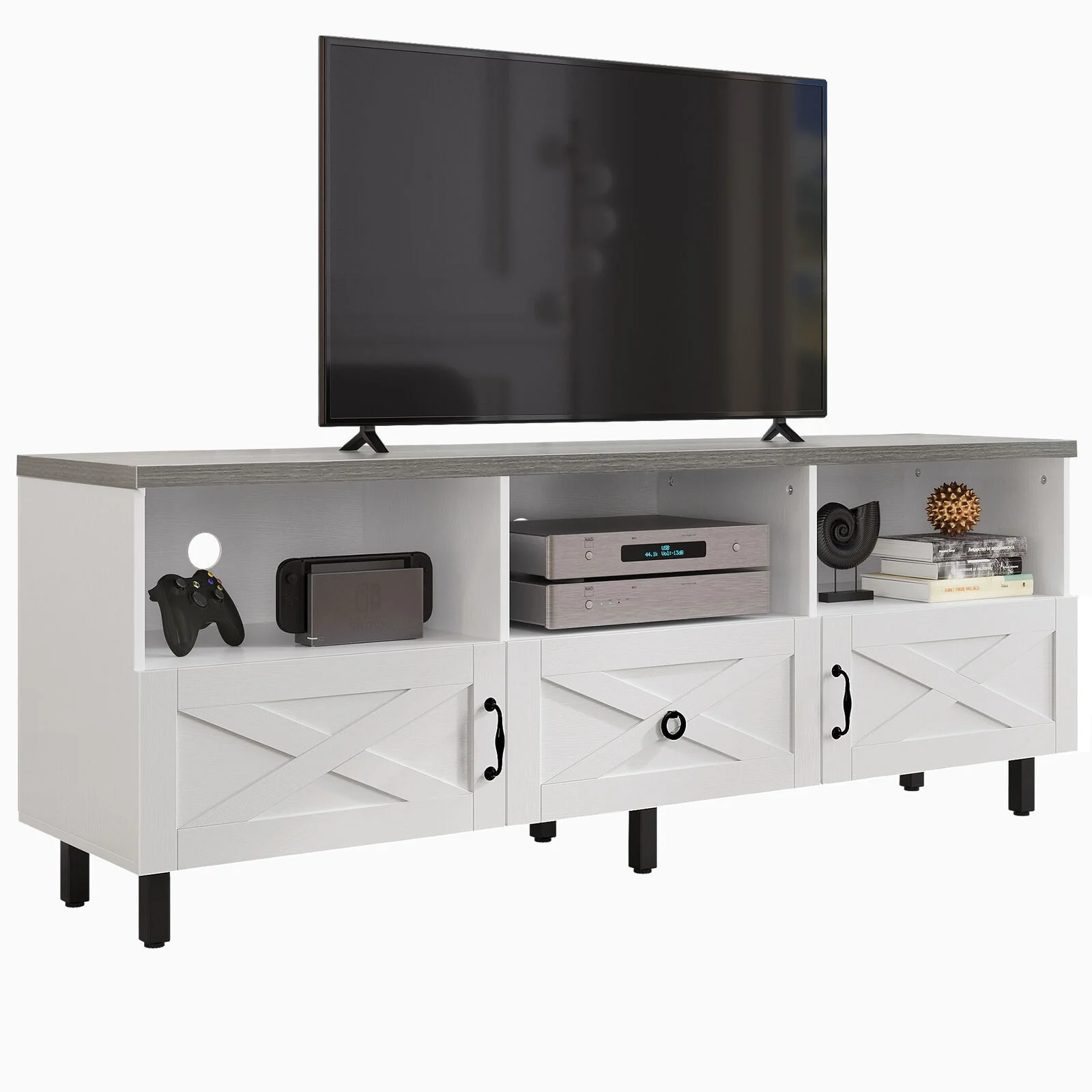 Evelynn Mid-Century Wood 65 TV Stand Console with Storage Cabinet