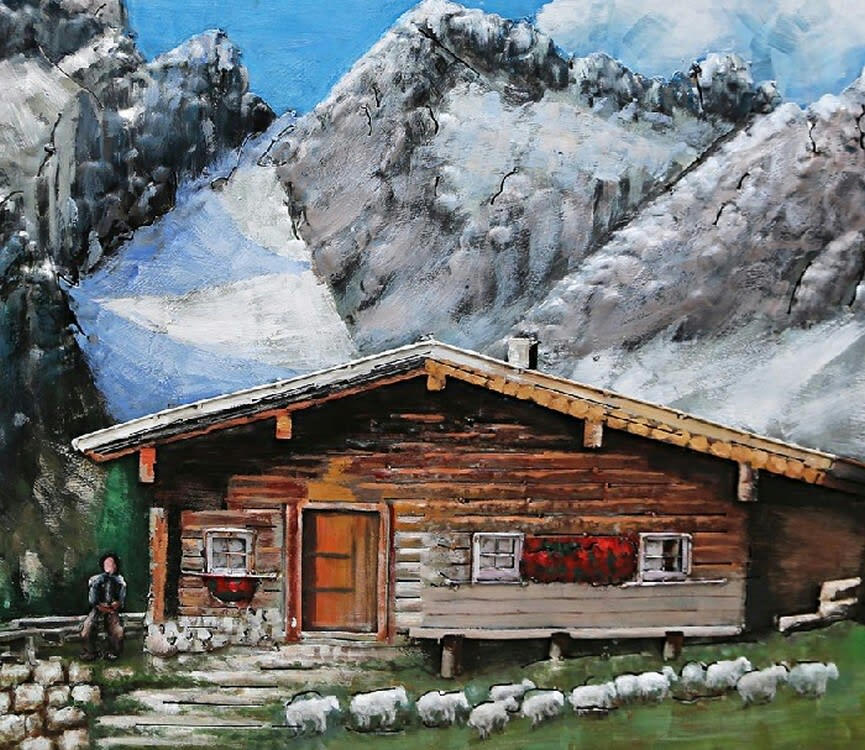 MÉTAL BRASS - Tableau relief en métal refuge du berger 120x80