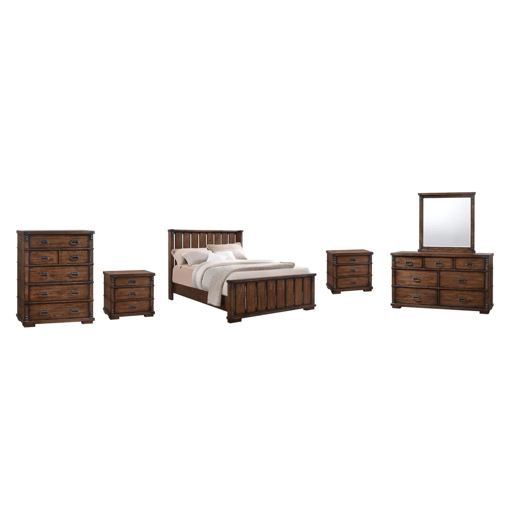 Abbyson Kingsley Vintage Oak Wood 6 Piece Bedroom Set