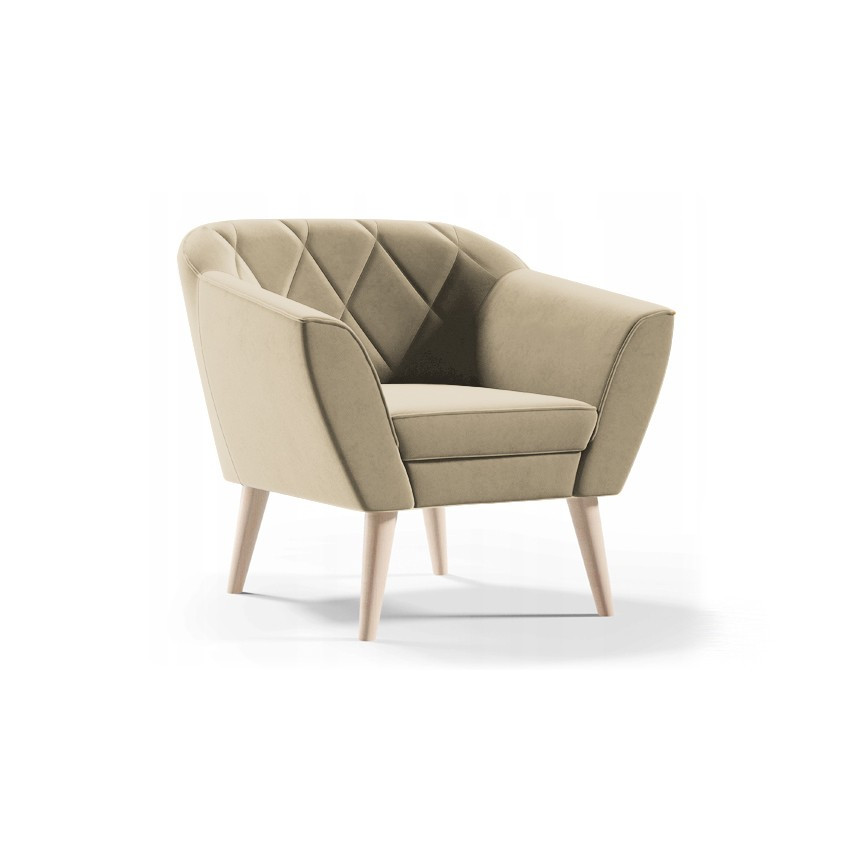 Fotel tapicerowany do salonu VIVA - beżowynoga buk