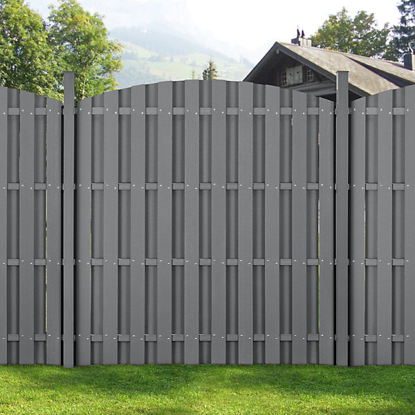 neu.holz 2 Pièces de Clôture Barrière Brise Vue Brise Vent Bois Composite WPC Demi-cercle Arrondi Gris 185 x 376 cm