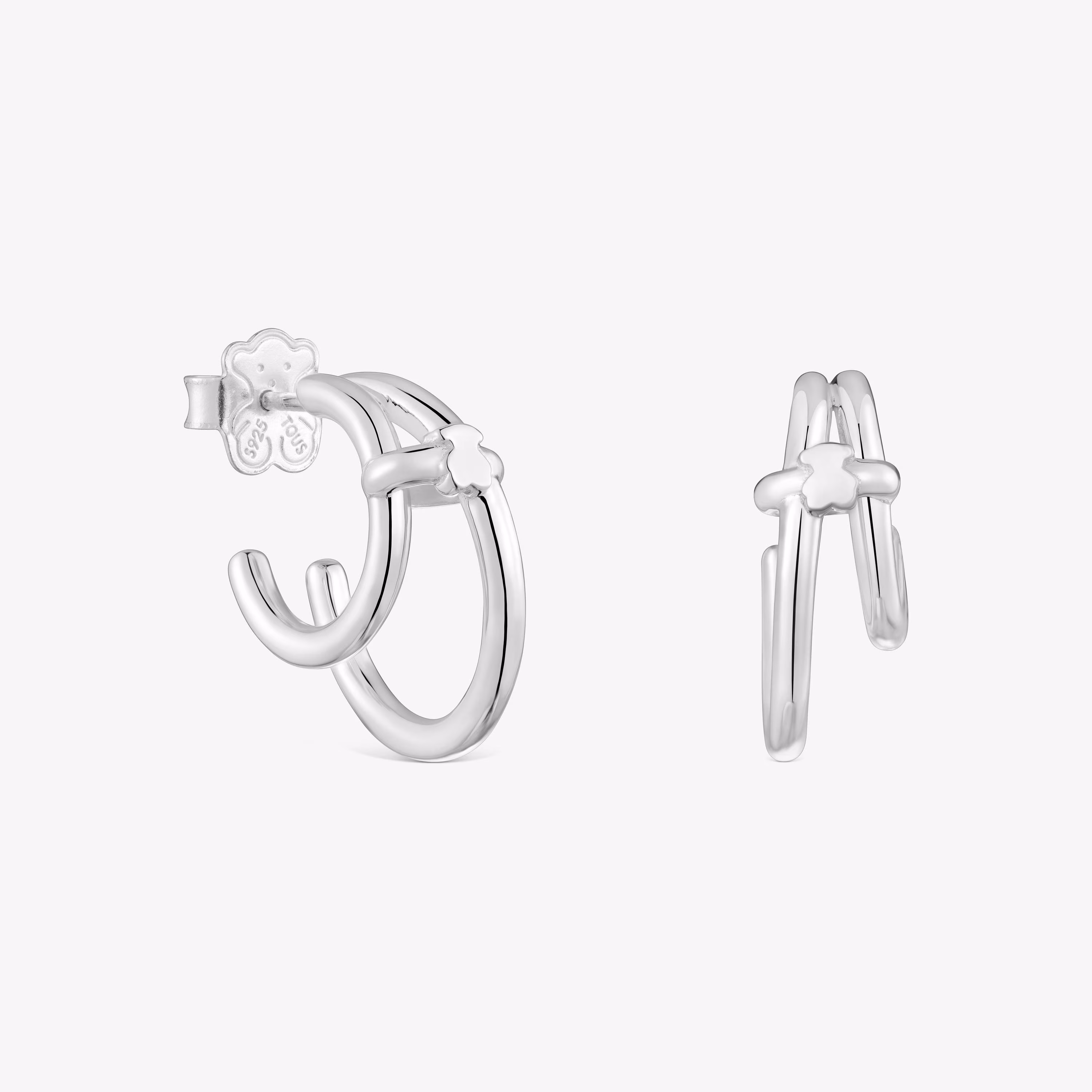 Pendientes doble aro de plata Straight