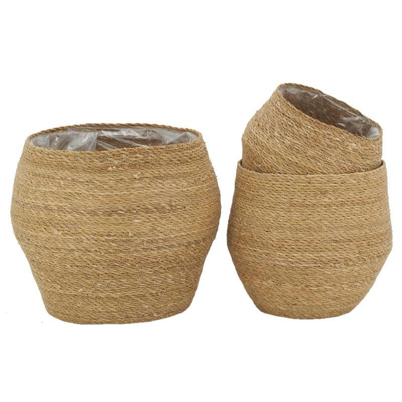 - Cache-pots en jonc naturel et doublure plastique (lot de 3)