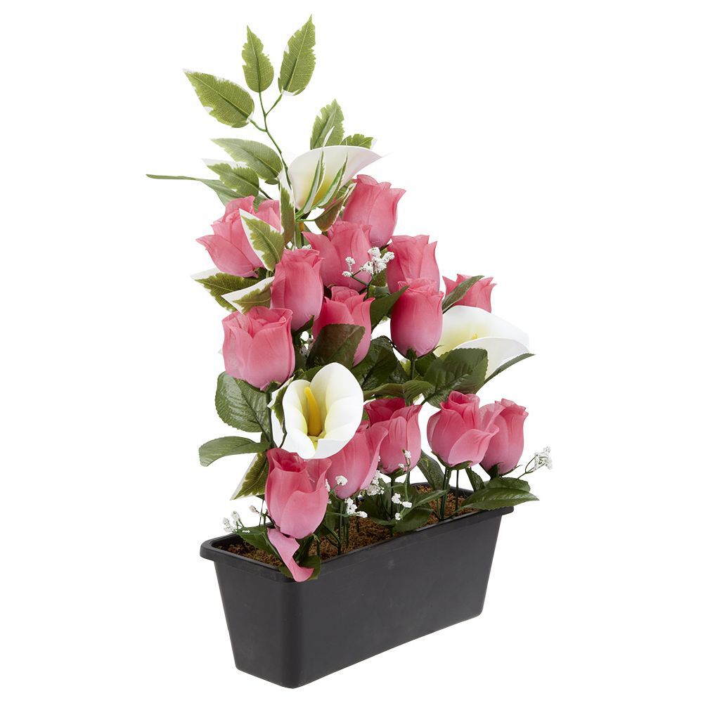 Jardinière rose/arum 20 têtes blanc et rose