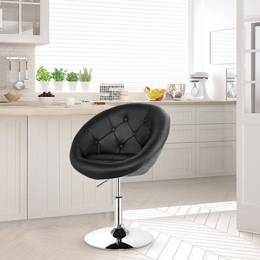 NNECW Set of 2 Swivel Round Tufted Back Chair Accent Chair with PU Leather and Chromed Base