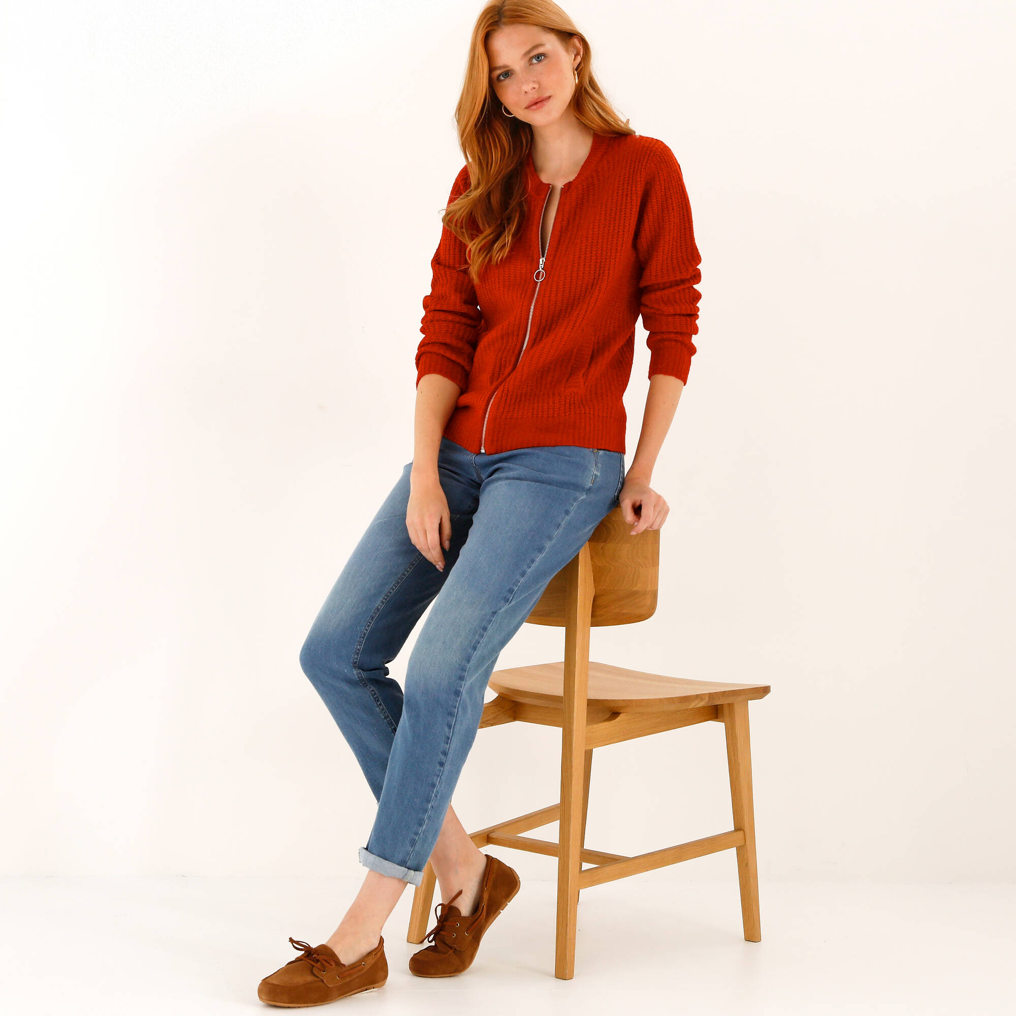 Gilet zippé, maille anglaise
