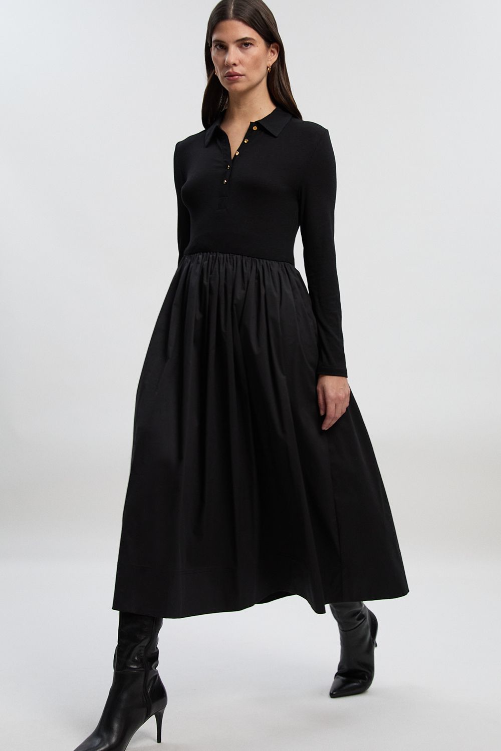KarenMillen Viscose Rib Button Up Button Up Collared Shirt Maxi Dress