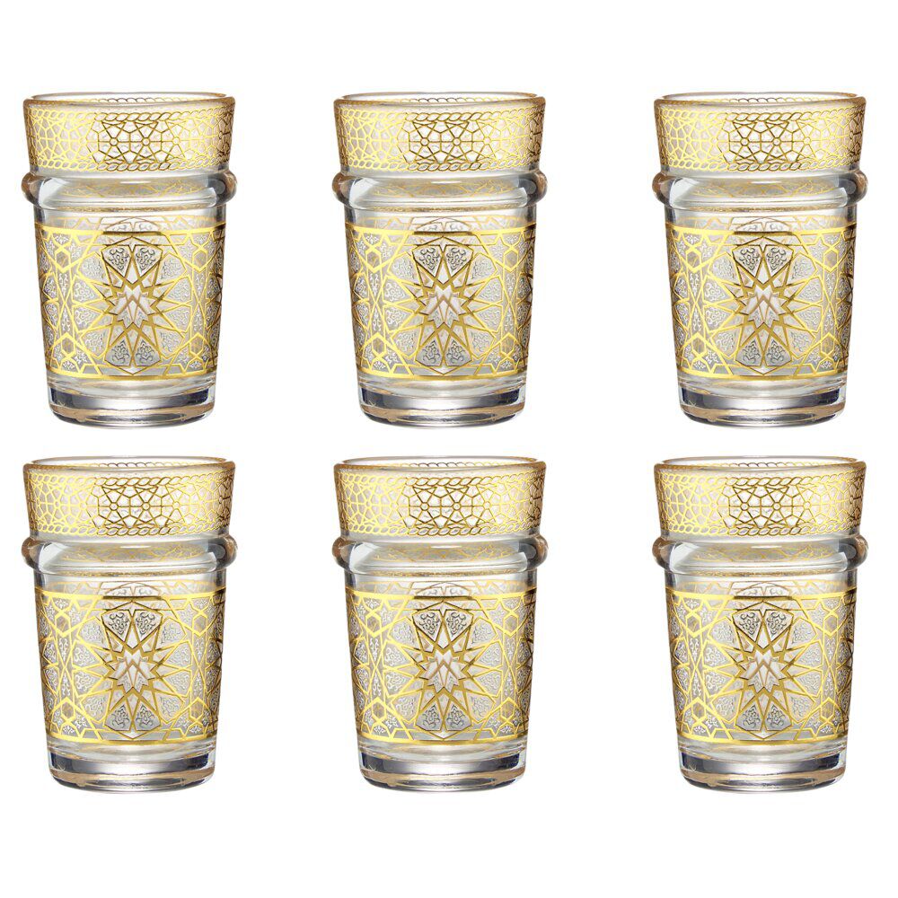 Verre à thé 110ml x6 en verre transparent finition dorée Ø6xH9cm
