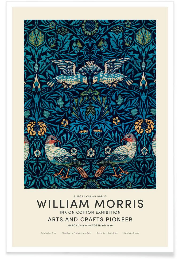 WILLIAM MORRIS - BIRDS EXHIBITION - Affiche blanc ivoire & bleu