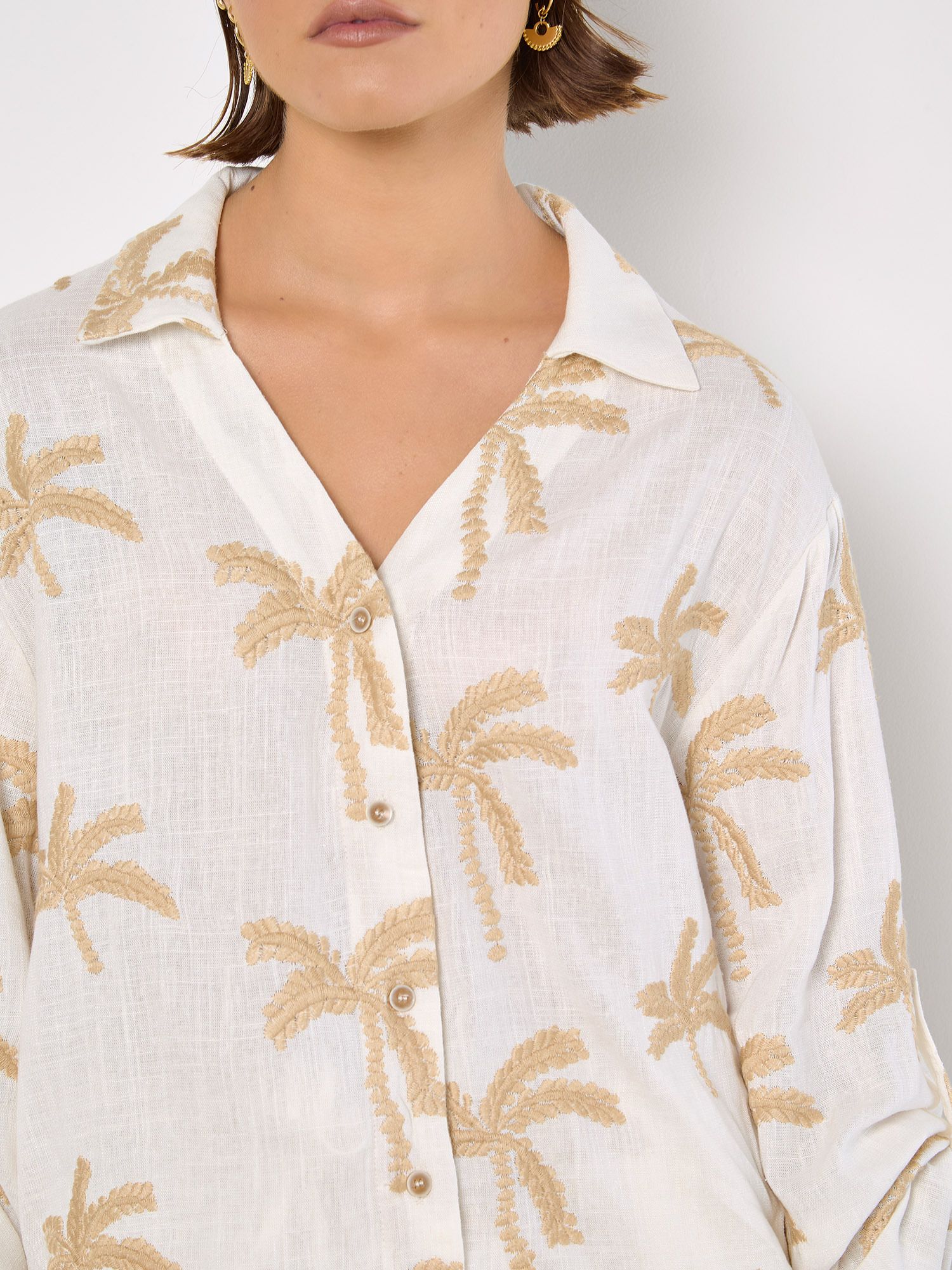 Apricot Embroidered Palm Trees Shirt