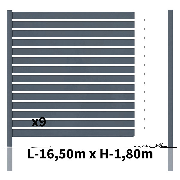 Kit Clôture Ajourée Aluminium OLINDA Anthracite 16,5x1,8m - Lames ajourées 21x100x1780 mm - Brise Vue - Palissade