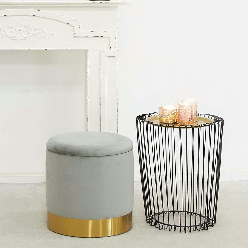 - Table d'appoint en métal noir plateau finition dorée