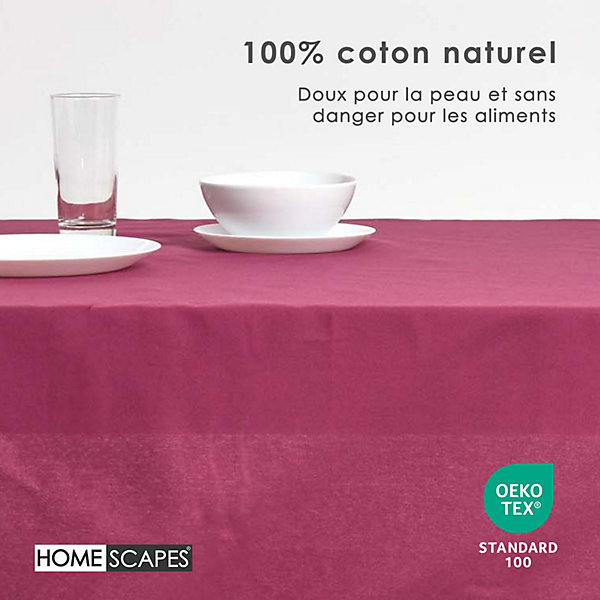 Nappe rectangulaire en 100% coton - prune - 137 x 228 cm - HOMESCAPES - Lavable en machine