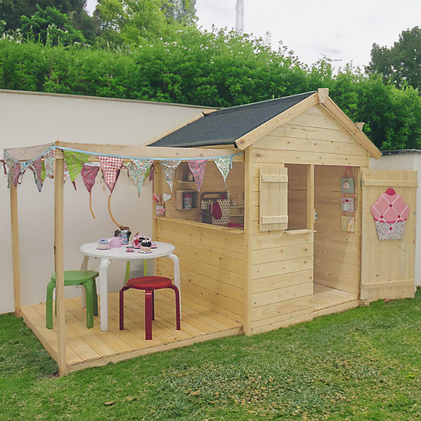 Cabane bois enfant avec pergola et comptoir EPICERIE