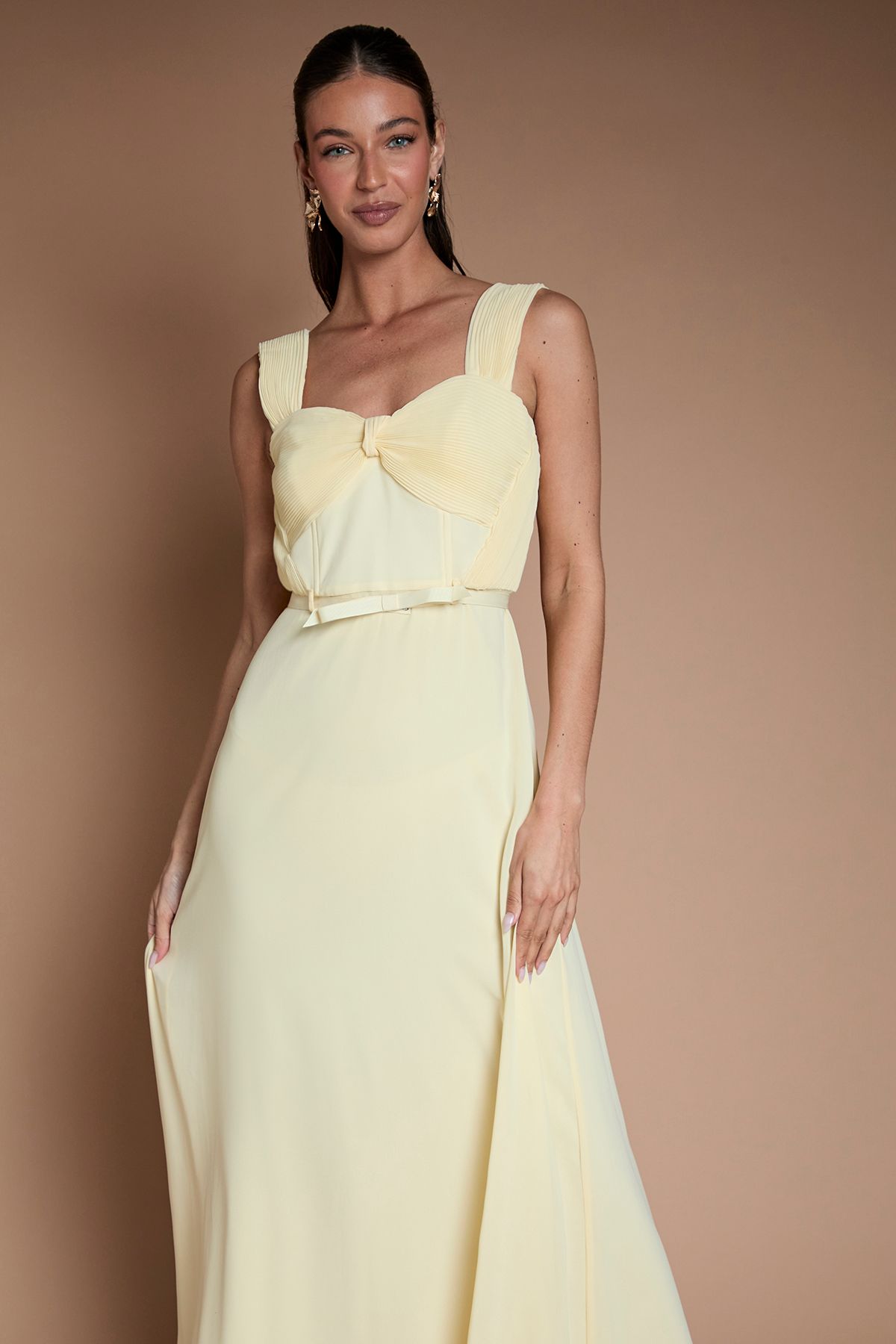 Coast Pleated Chiffon Tie Sleeve Bridesmaid Maxi Dress