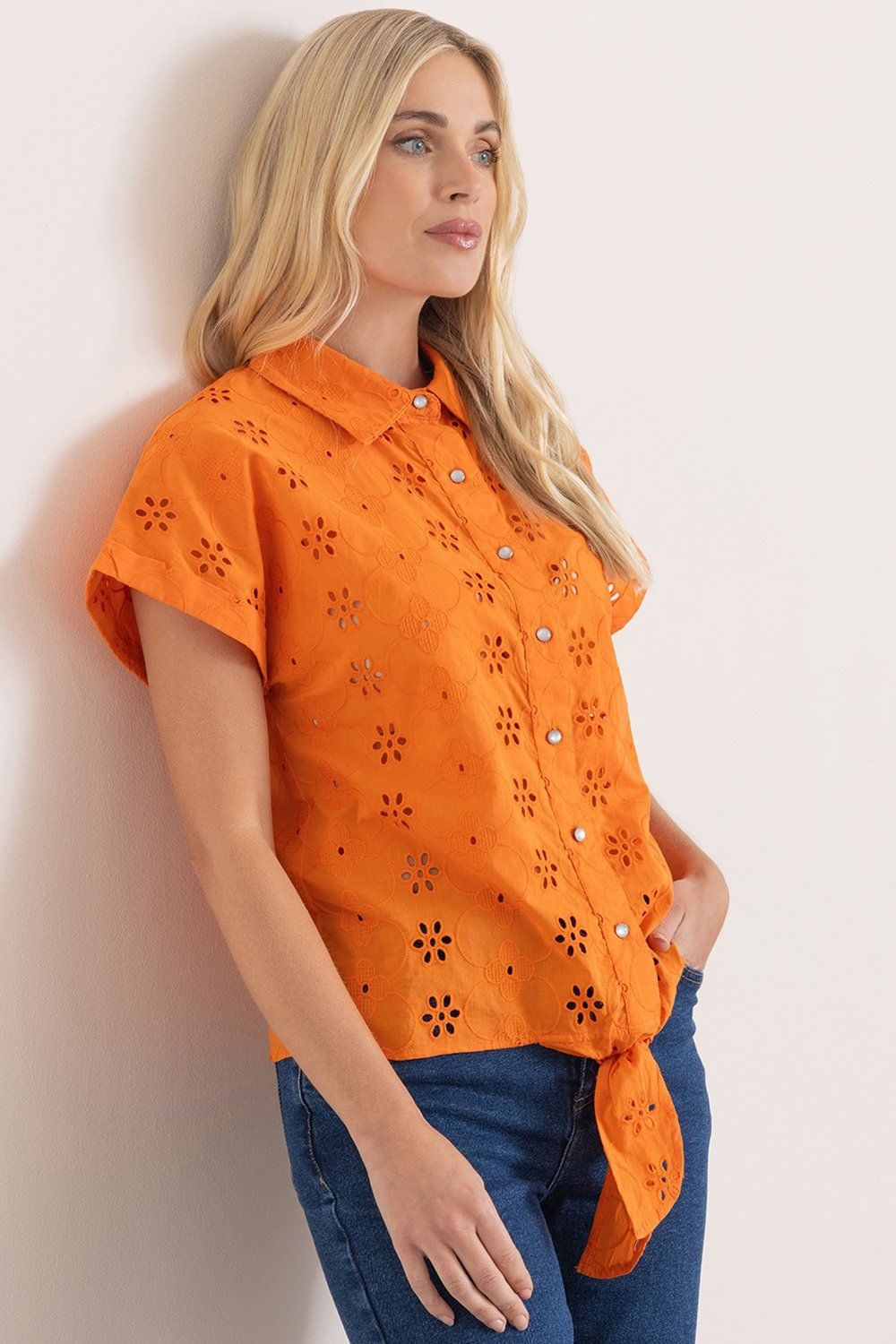 Klass. Embroidered Tie Front Cotton Shirt