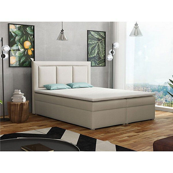 Lit continental Pomona 112, Double, Brun clair, Tissu, Disponible