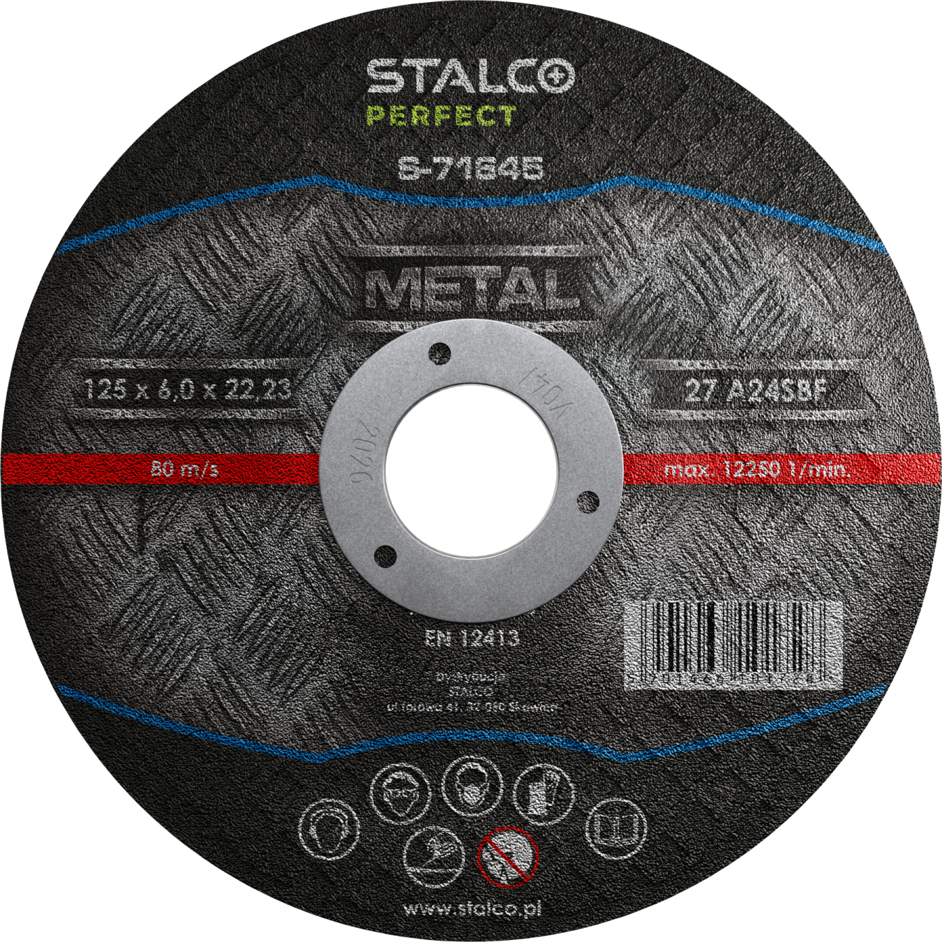 Tarcza do szlifowania metalu - wypukła ø 115 x 6,0 x 22, 23 mm STALCO PERFECT S-71643