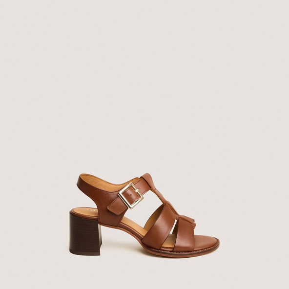 Sandales à talons carrés et boucles ajustablesen cuir cognac | ALEXANDRIE