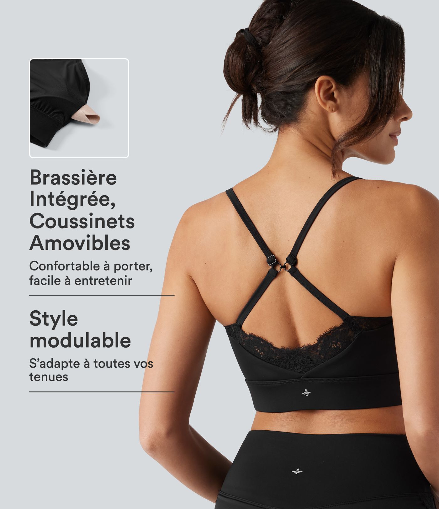 Brassière de sport SoftlyZero™ Airy effet frais InstantCool maintien léger à encolure cœur avec dentelle contrastée, coussinets amovibles et protection solaire UPF50