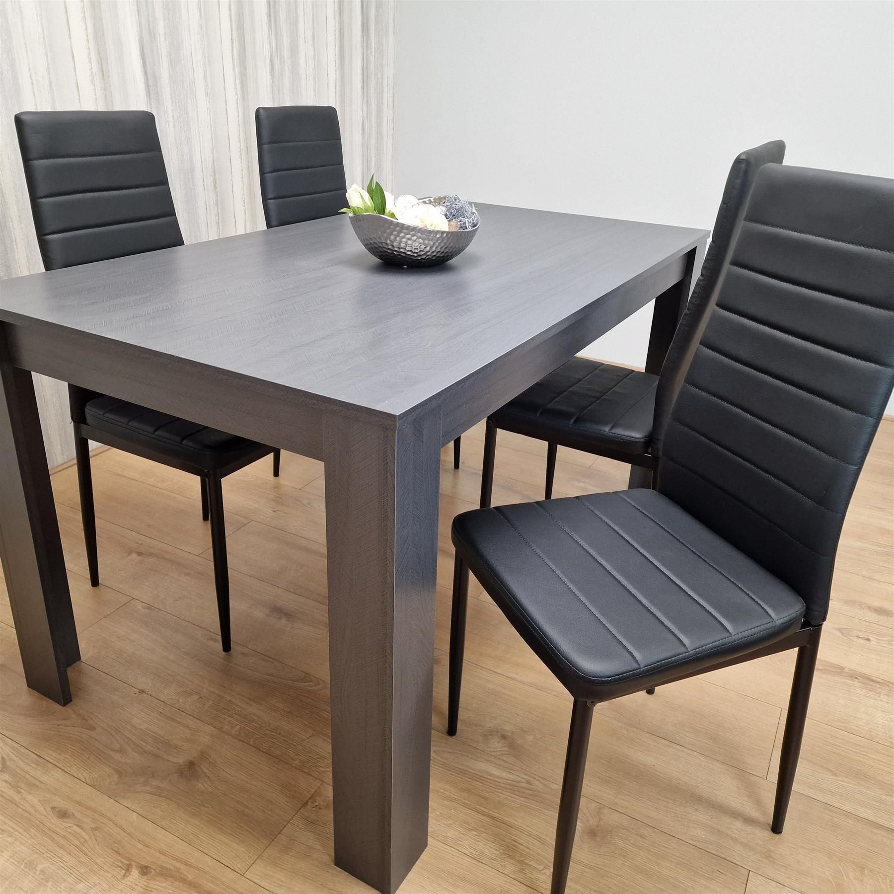 KOSY KOALA Dining Table and 4 Chairs Black Dark Grey Leather Chairs Wood Dining Set Furniture