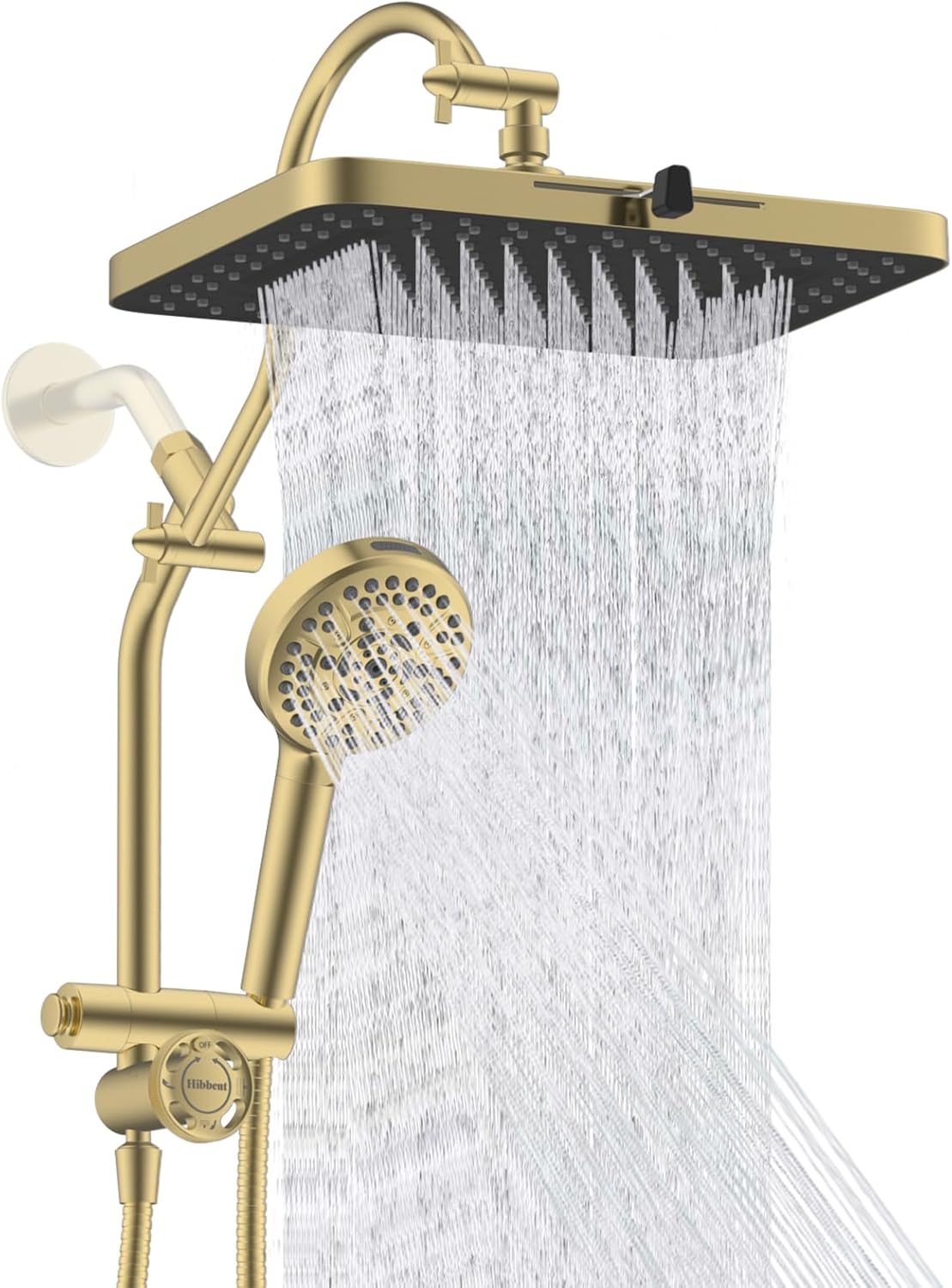 Hibbent cUPC Certified 13'' Shower Head Combo, High Pressure 5 Spray Rainfall Showerhead, 10 Spray Handheld, All Metal Easy Reach 4-way Diverter Arm with Pause Mode, 71'' Hose and Holder, Brushed Gold