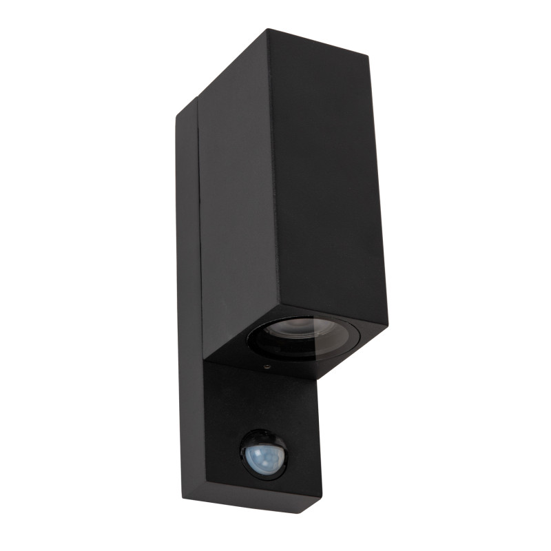Applique extérieure Zaro carrée noire avec détecteur de mouvement GU10 2 x 7 W LUCIDE