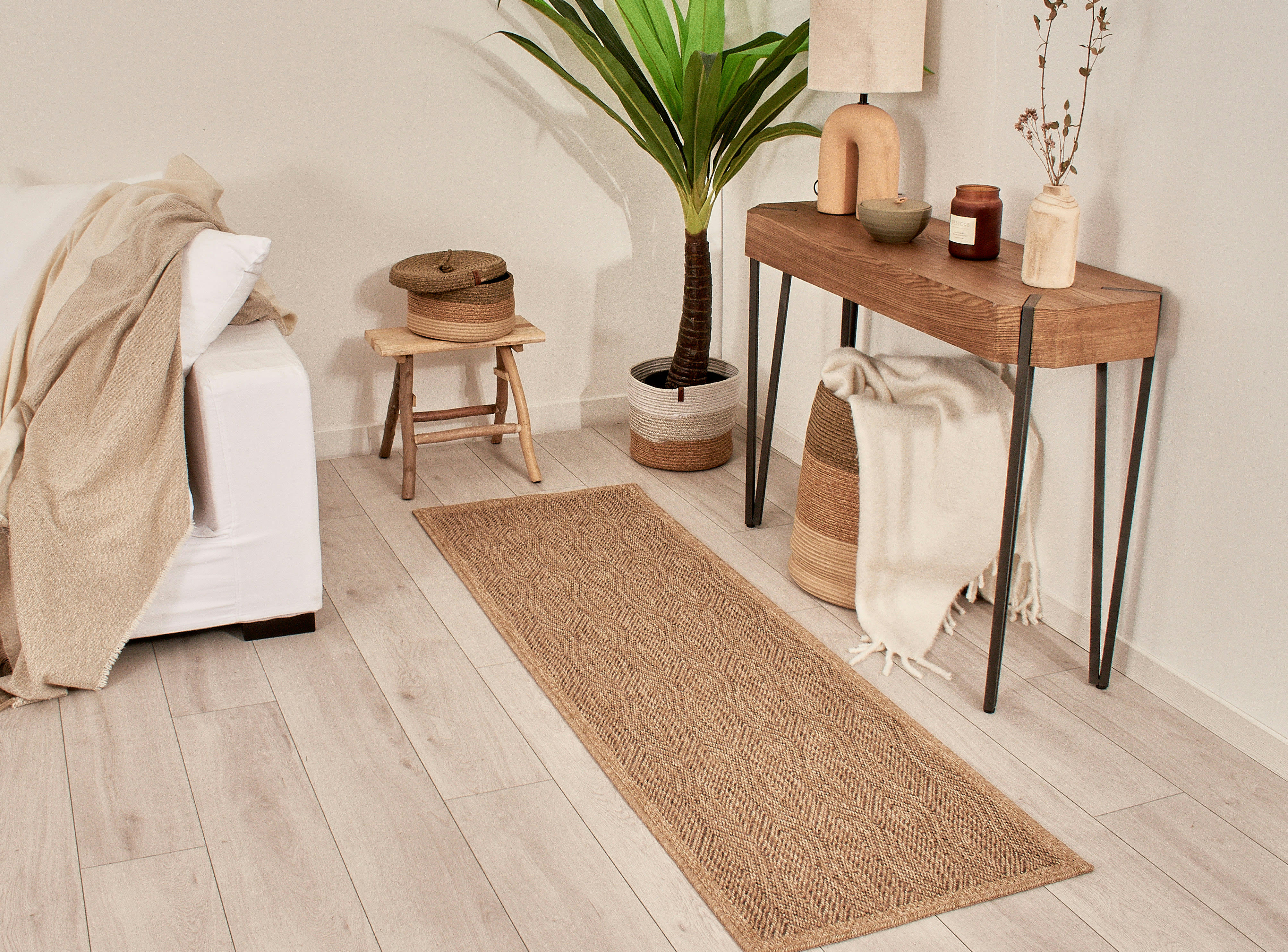 NATURE - Tapis polypropylène aspect jute marron - 60x180 cm