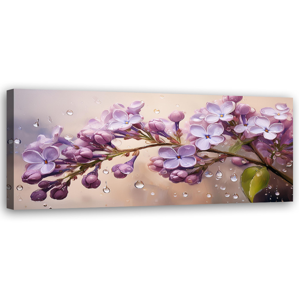 Feeby Obraz na płótnie, Kwitnące Kwiaty Bzu Krople Rosy 90x30